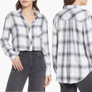 Rails Hunter Plaid Button Down Flannel Shirt Top M White Steel Super Soft $178